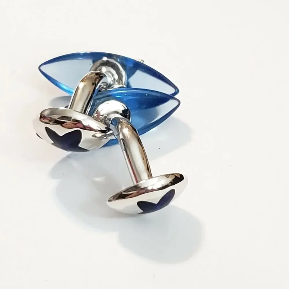 Vintage Blue & Silver CuffLinks / Cufflinks Modernist Lucite Unique Unisex cl-‎